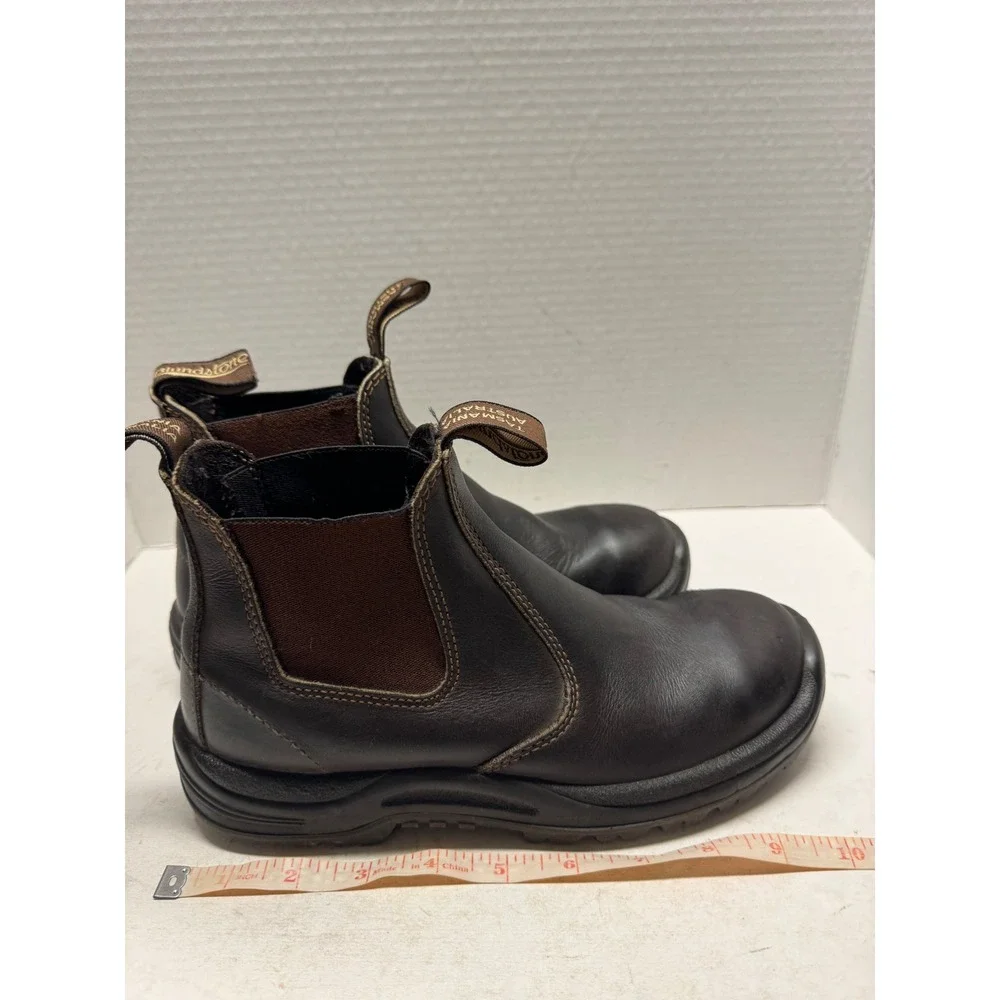Blundstone 910 Steel Toe Leather Work Boots Dark Brown Chelsea Pull On AU 5 US 6